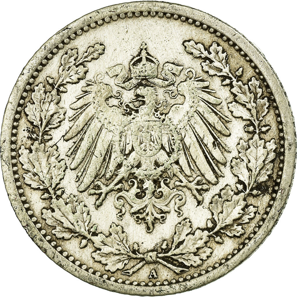 Moneta, GERMANIA - IMPERO, 1/2 Mark, 1908, Berlin, MB+, Argento, KM:17