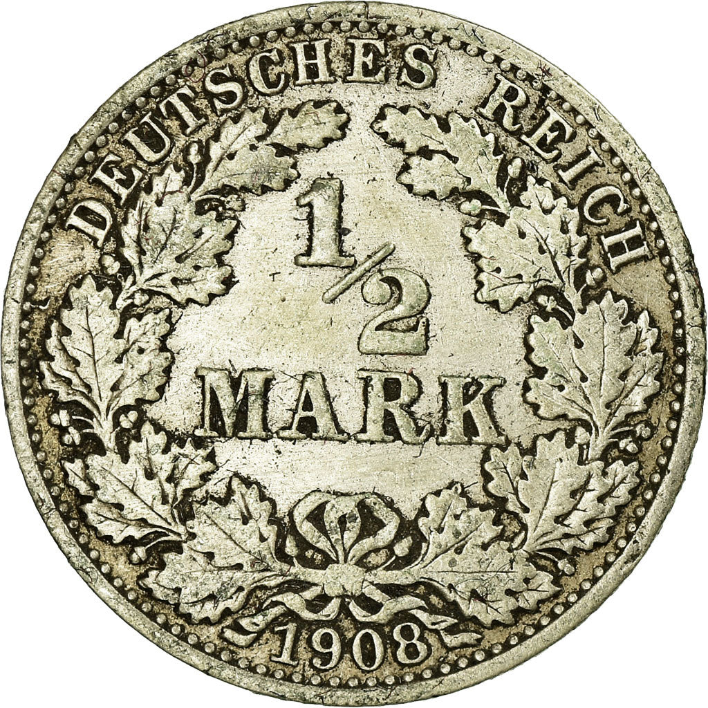 Moneta, GERMANIA - IMPERO, 1/2 Mark, 1908, Berlin, MB+, Argento, KM:17