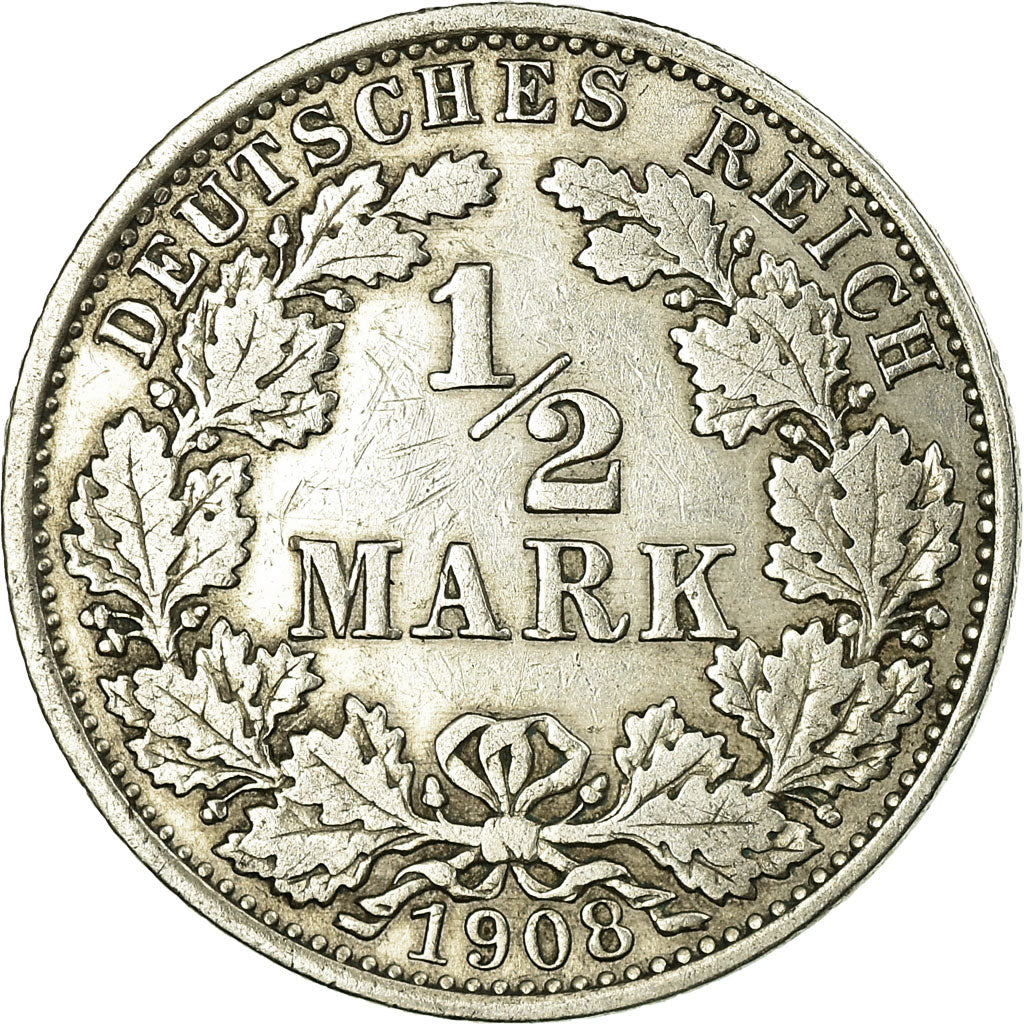 Moneta, GERMANIA - IMPERO, 1/2 Mark, 1908, Berlin, BB, Argento, KM:17