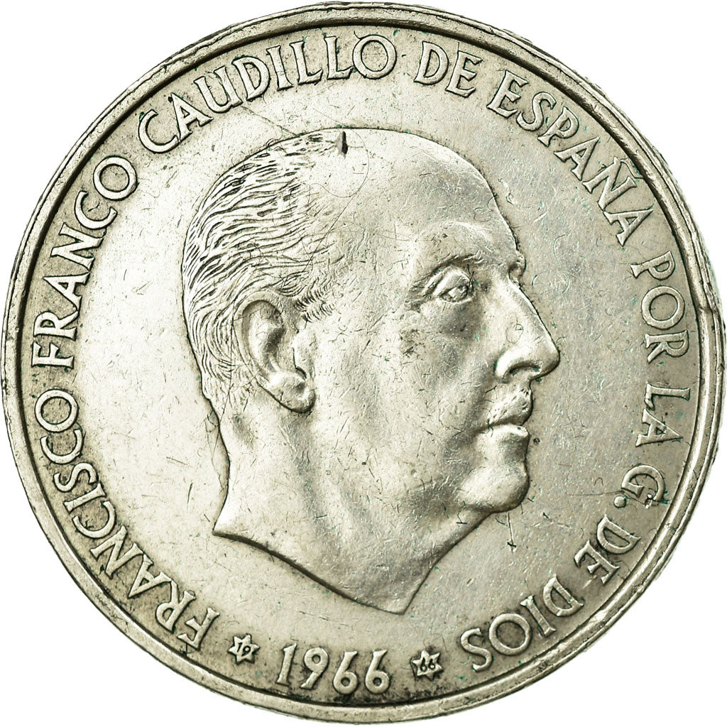 Moneda, España, Caudillo and regent, 100 Pesetas, 1966, MBC, Plata, KM:797