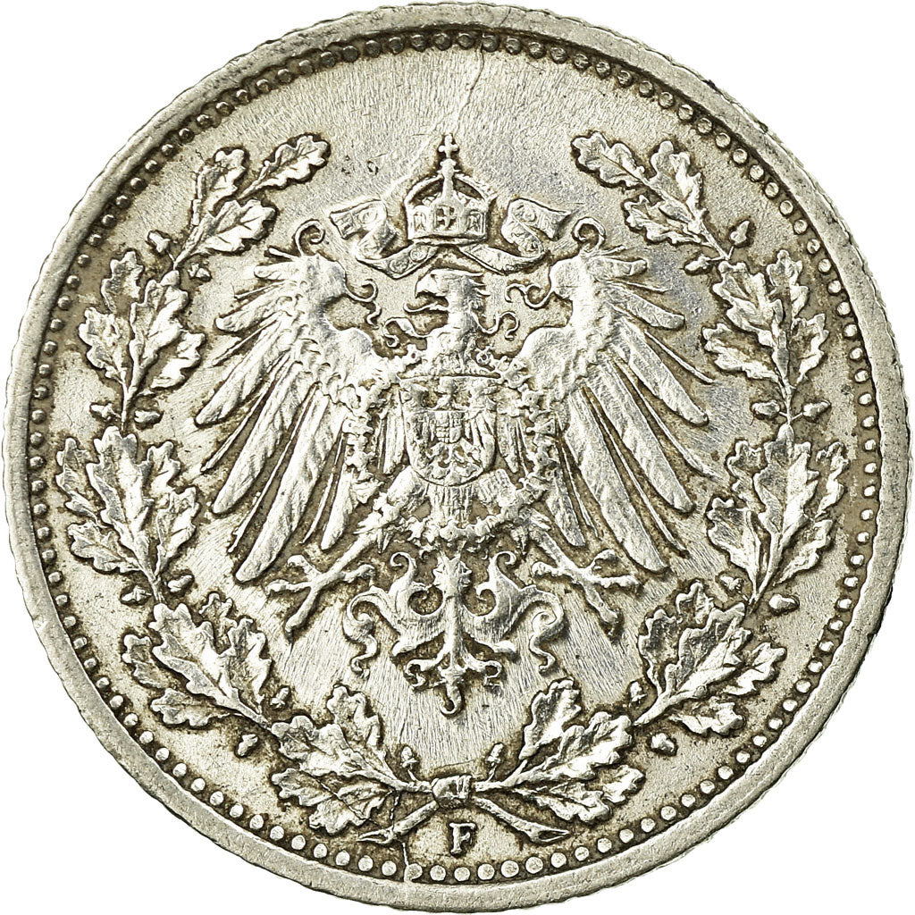 Coin, GERMANY - EMPIRE, 1/2 Mark, 1915, Stuttgart, EF(40-45), Silver, KM:17