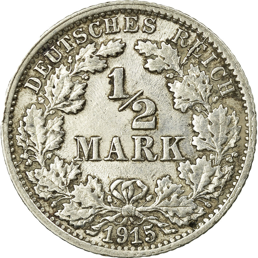 Coin, GERMANY - EMPIRE, 1/2 Mark, 1915, Stuttgart, EF(40-45), Silver, KM:17