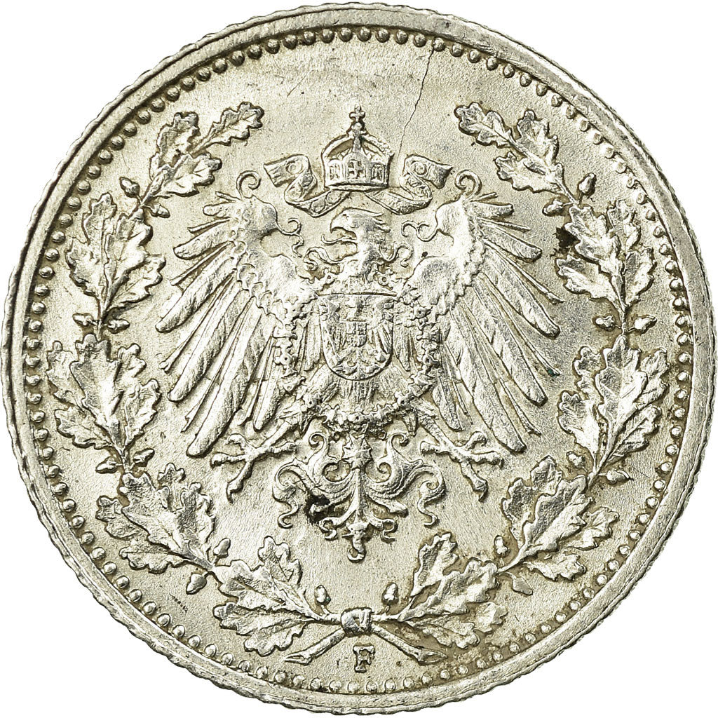 Coin, GERMANY - EMPIRE, 1/2 Mark, 1915, Stuttgart, EF(40-45), Silver, KM:17