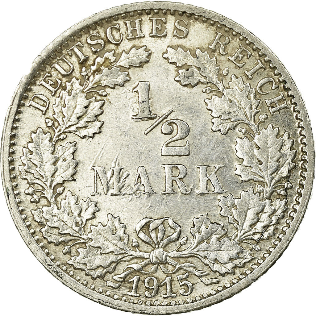 Coin, GERMANY - EMPIRE, 1/2 Mark, 1915, Stuttgart, EF(40-45), Silver, KM:17