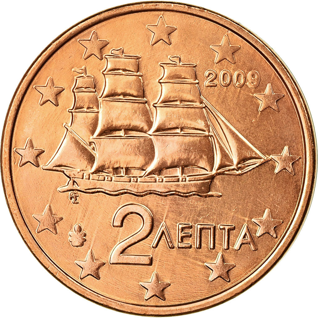 Griechenland, 2 Euro Cent, 2009, UNZ, Copper Plated Steel, KM:182