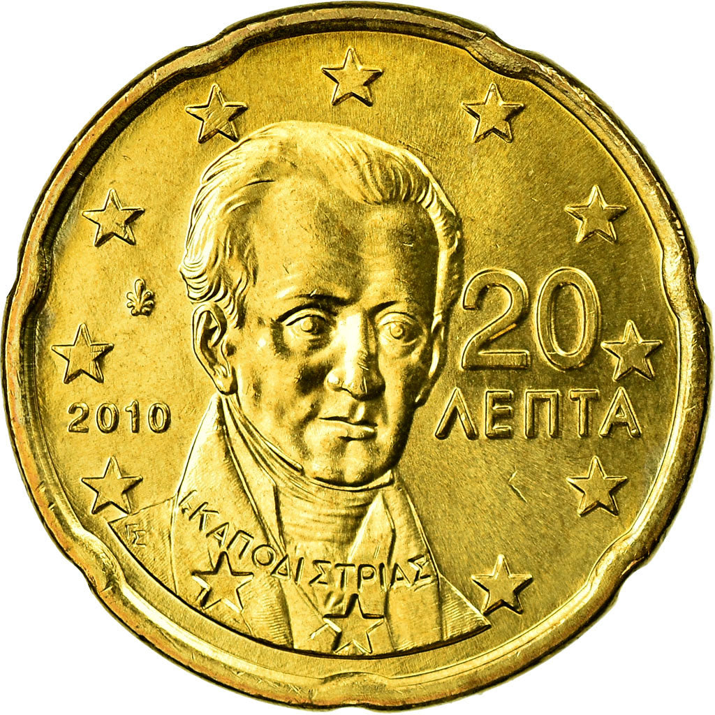 Grecia, 20 Euro Cent, 2010, SC, Latón, KM:212