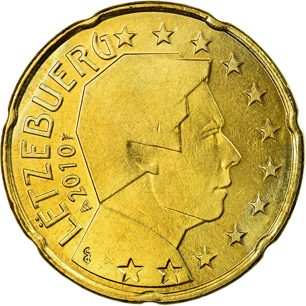 Luxembourg, 20 Euro Cent, 2010, SPL, Laiton, KM:90