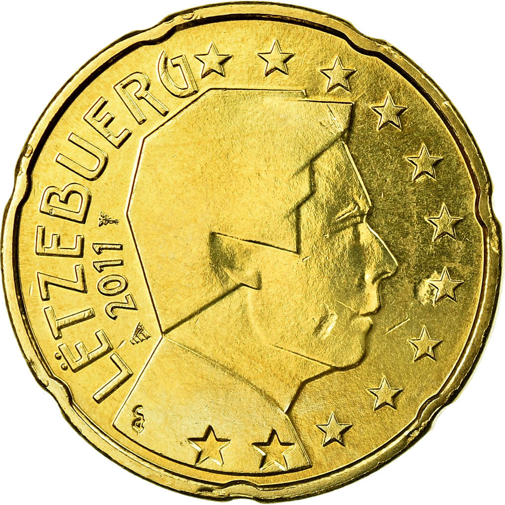 Luksemburg, 20 Euro Cent, 2011, Utrecht, MS(63), Mosiądz, KM:90