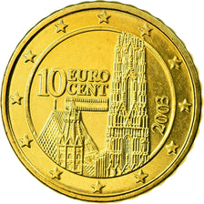 Áustria, 10 Euro Cent, 2003, MS(63), Latão, KM:3085