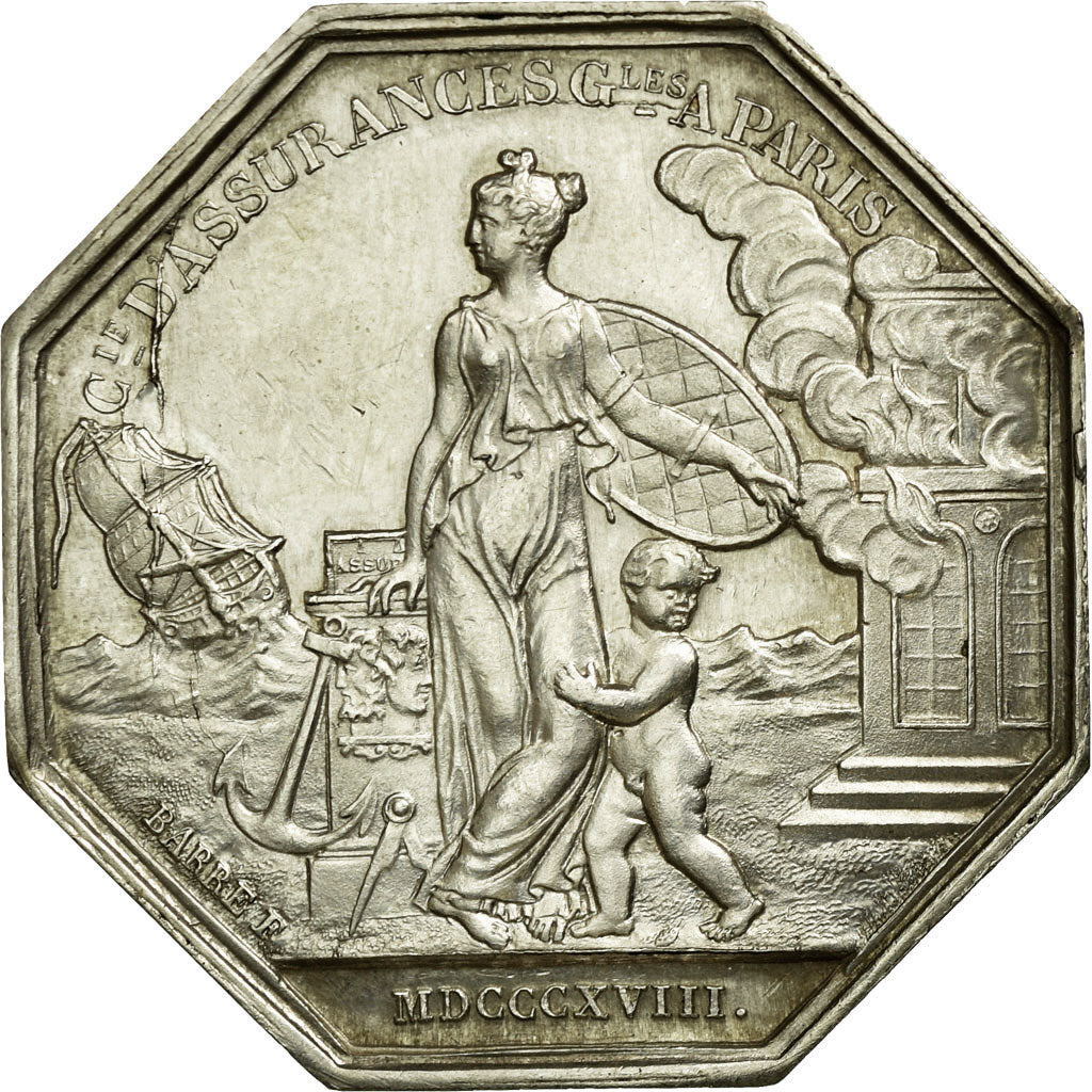 France, Token, Insurance, 1818, AU(55-58), Silver, Gailhouste:95