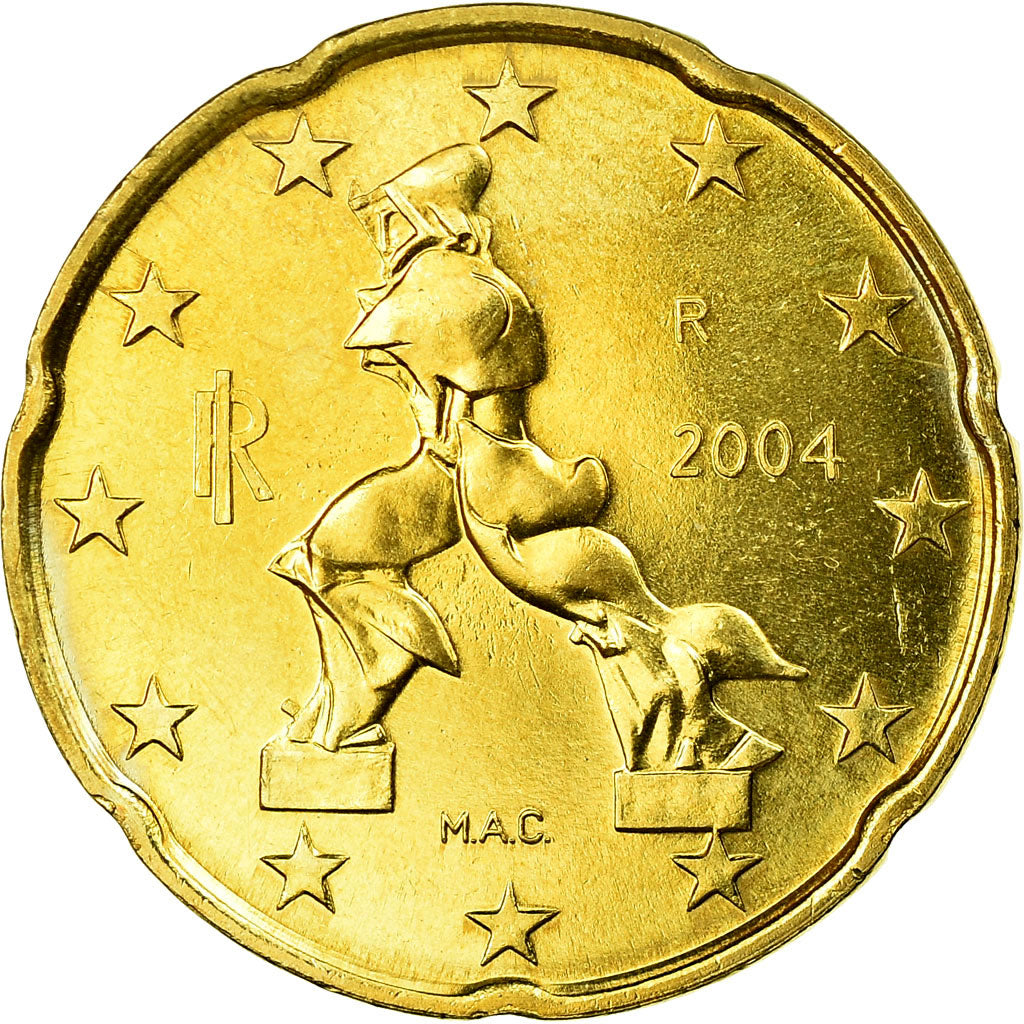 Italien, 20 Euro Cent, 2004, UNZ, Messing, KM:214