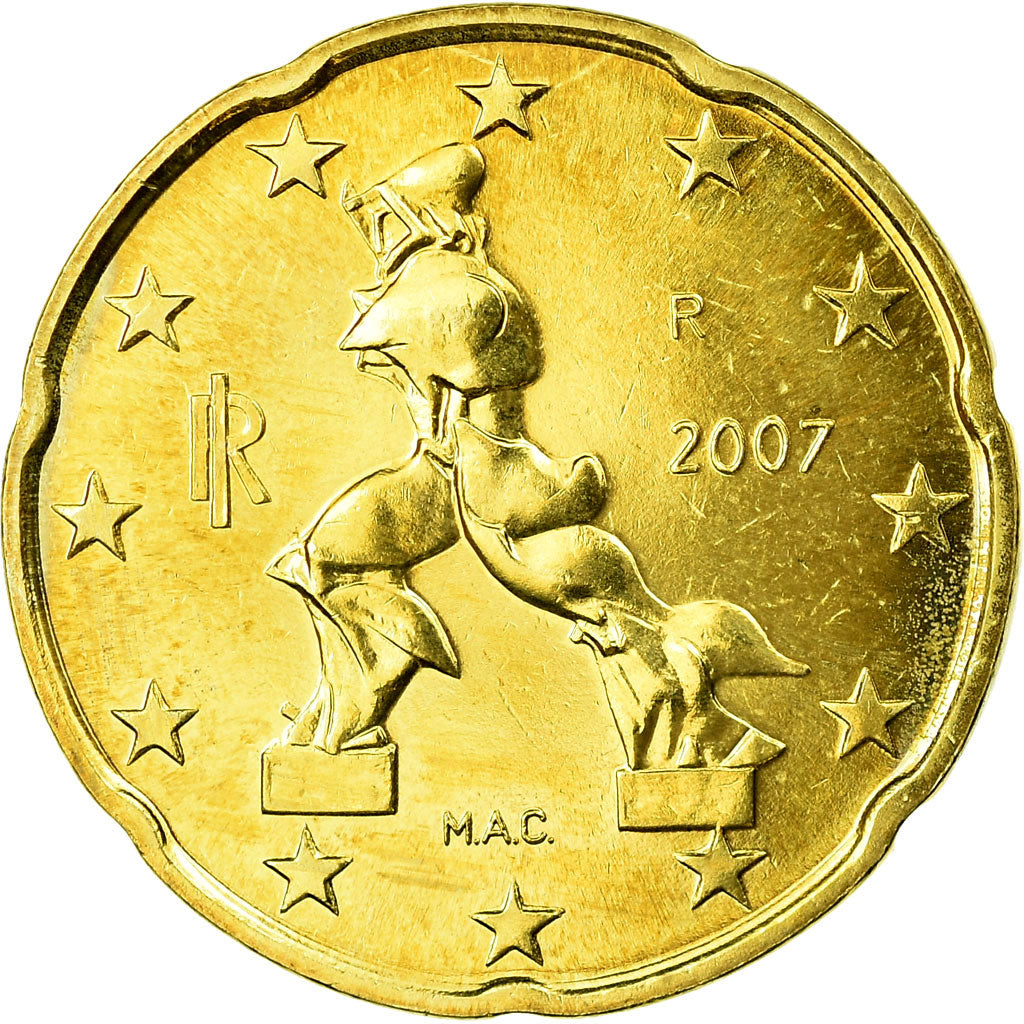 Włochy, 20 Euro Cent, 2007, Rome, MS(63), Mosiądz, KM:214