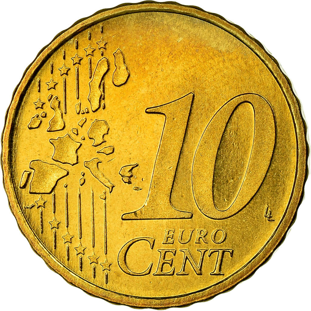 Paesi Bassi, 10 Euro Cent, 1999, SPL-, Ottone, KM:237