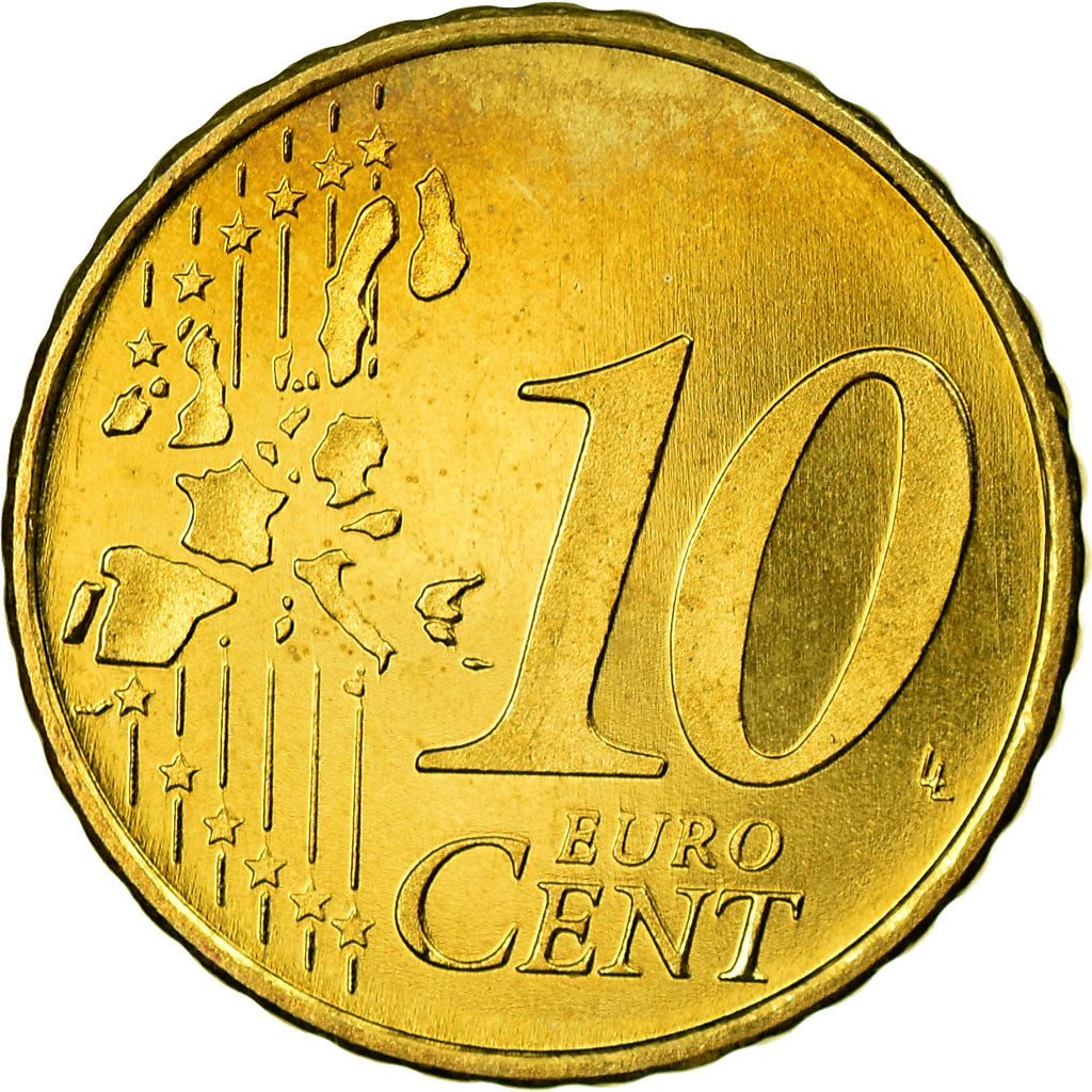 Países Baixos, 10 Euro Cent, 2002, MS(63), Latão, KM:237