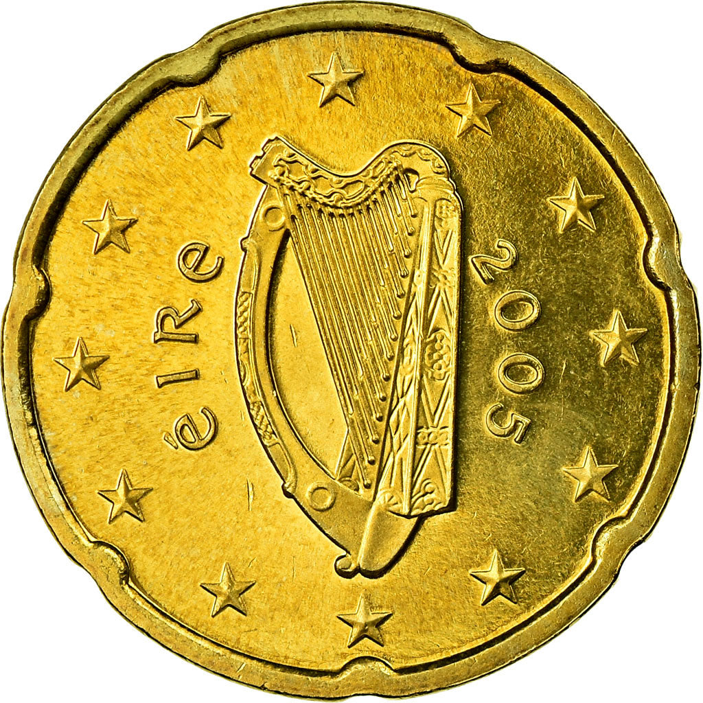 REPUBBLICA D’IRLANDA, 20 Euro Cent, 2005, SPL, Ottone, KM:36