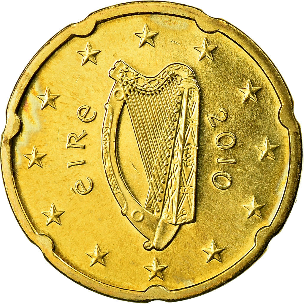 IRELAND REPUBLIC, 20 Euro Cent, 2010, AU(55-58), Brass, KM:48