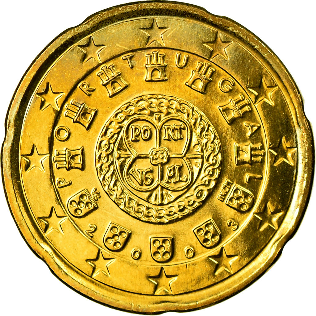 Portugal, 20 Euro Cent, 2003, AU(55-58), Brass, KM:744