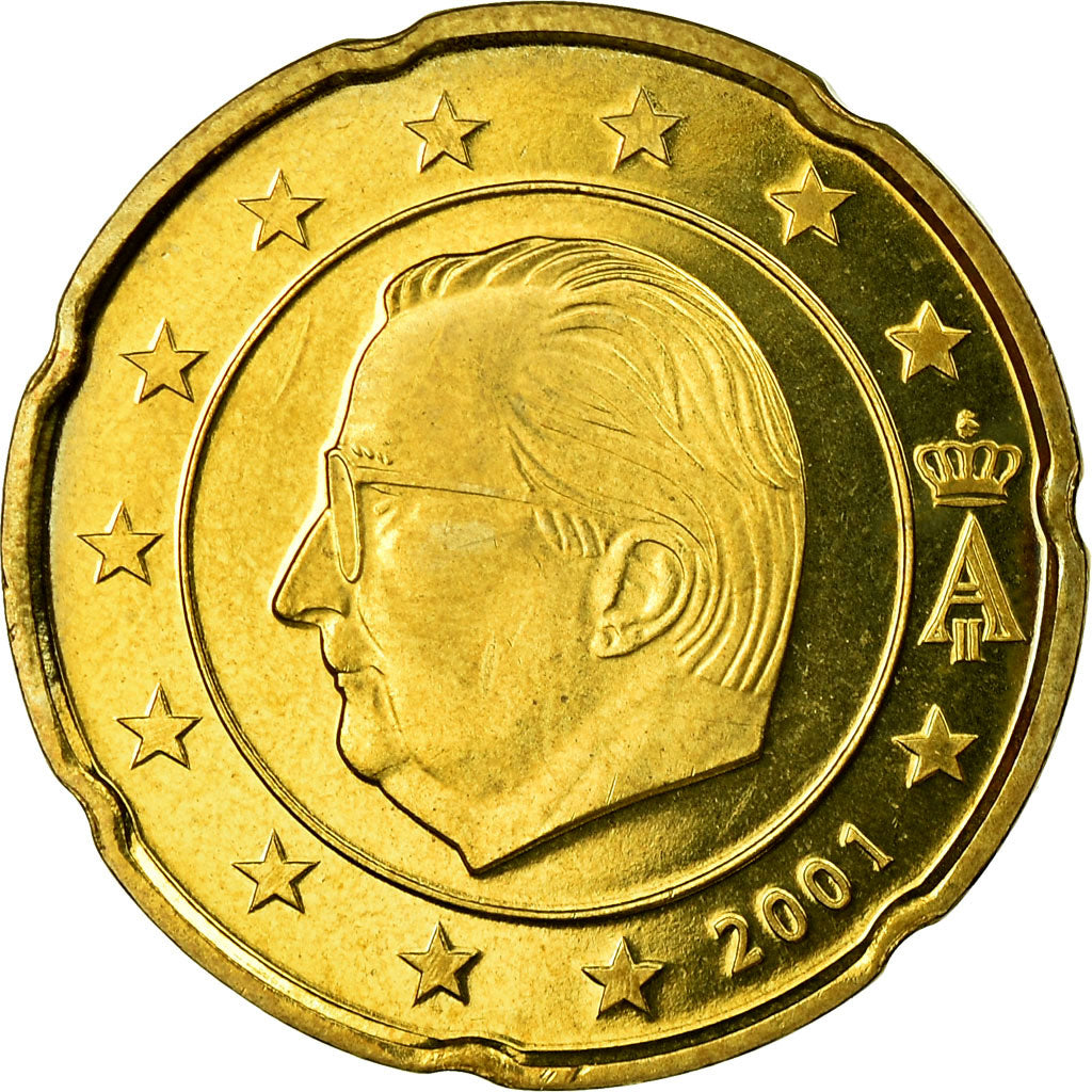 Belgium, 20 Euro Cent, 2001, MS(63), Brass, KM:228