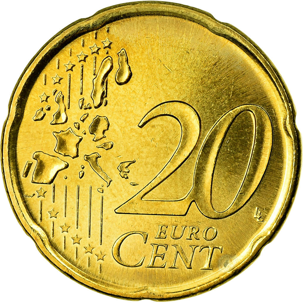 Spagna, 20 Euro Cent, 2000, SPL, Ottone, KM:1044
