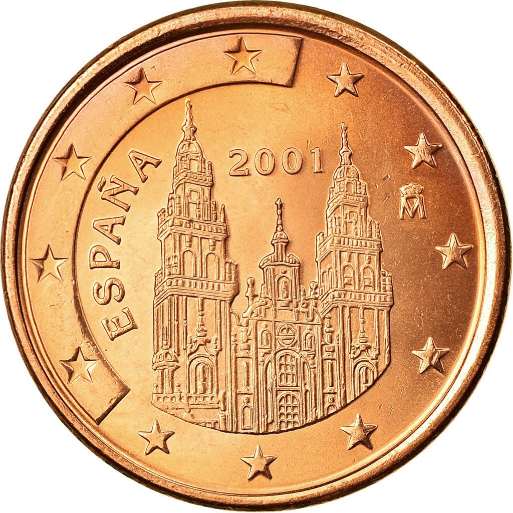 Spagna, 5 Euro Cent, 2001, SPL, Acciaio placcato rame, KM:1042