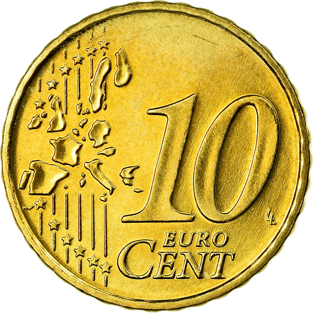 GERMANY - FEDERAL REPUBLIC, 10 Euro Cent, 2002, AU(55-58), Brass, KM:210