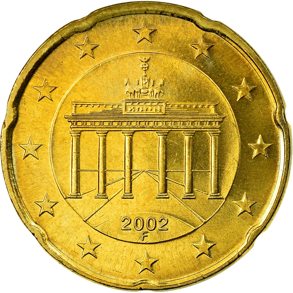 ALEMANHA - REPÚBLICA FEDERAL, 20 Euro Cent, 2002, AU(55-58), Latão, KM:211