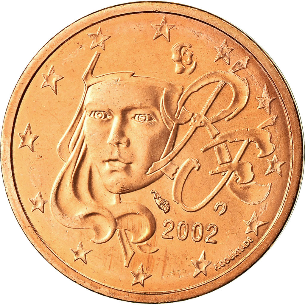 France, 2 Euro Cent, 2002, MS(63), Copper Plated Steel, KM:1283