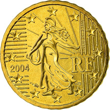 France, 10 Euro Cent, 2004, MS(63), Brass, KM:1285