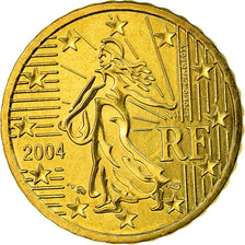 Francja, 10 Euro Cent, 2004, Paris, MS(63), Mosiądz, KM:1285