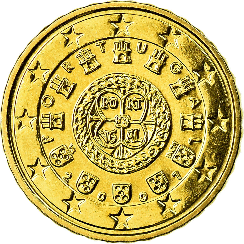 Portugal, 10 Euro Cent, 2007, BU, MS(65-70), Brass, KM:743