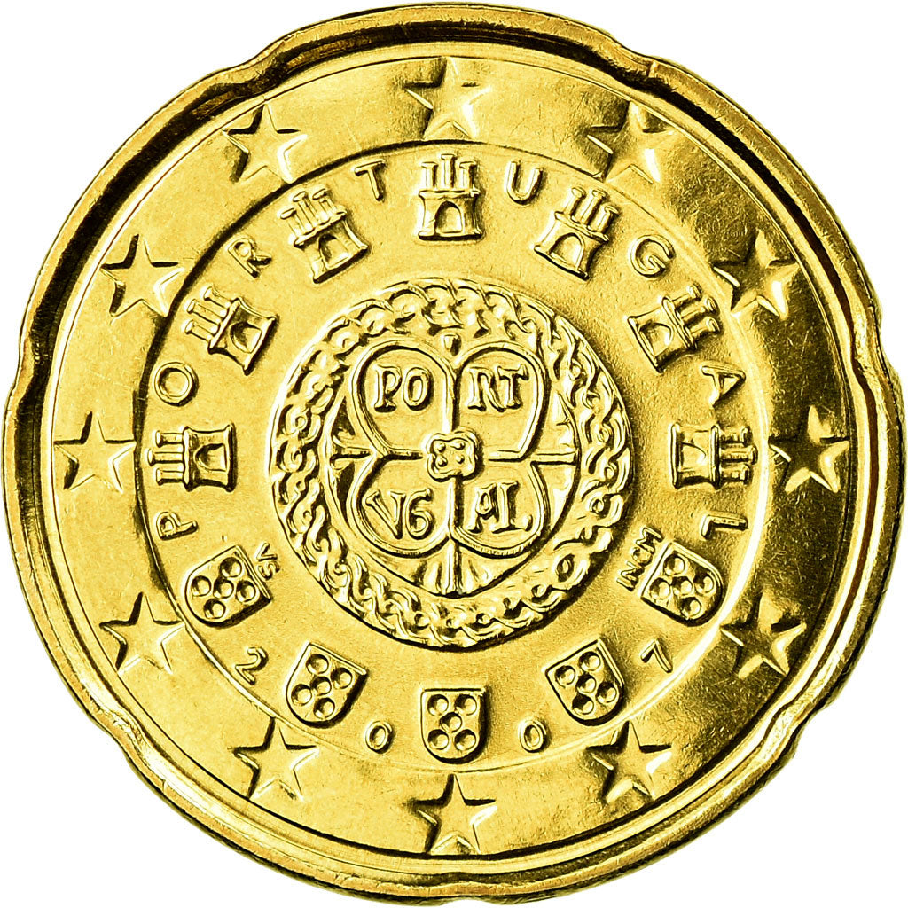 Portogallo, 20 Euro Cent, 2007, BU, FDC, Ottone, KM:744