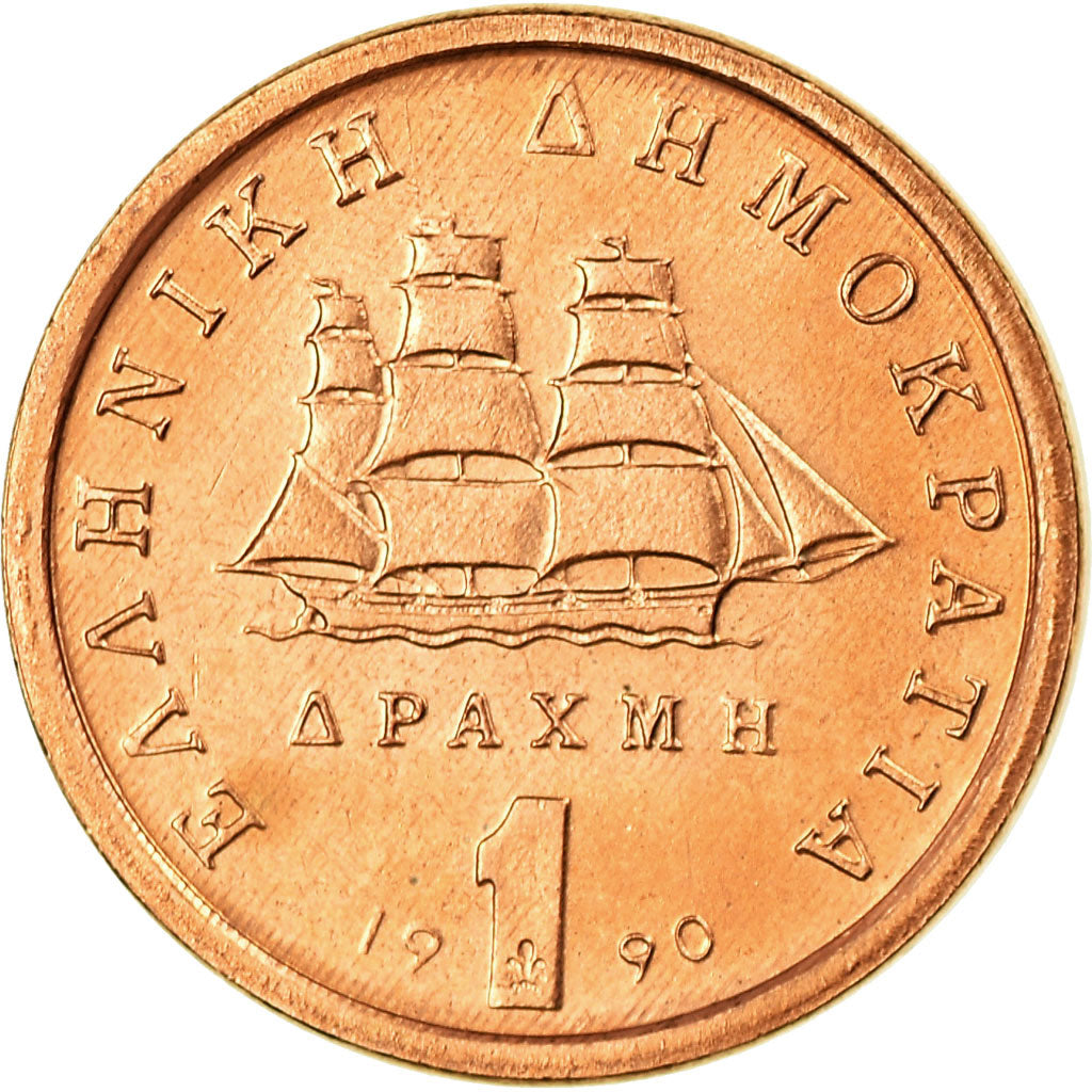 Coin, Greece, Drachma, 1990, Athens, MS(63), Copper, KM:150