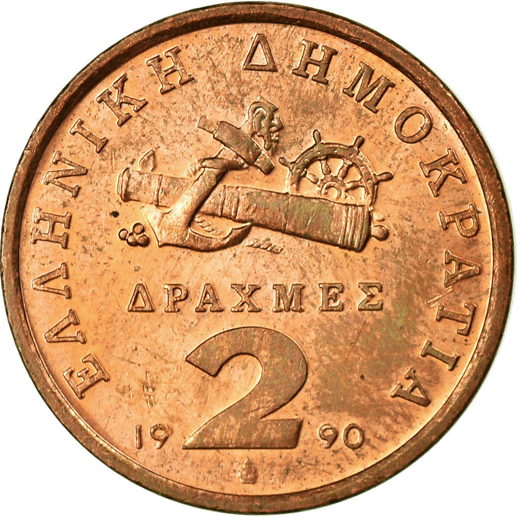 Coin, Greece, 2 Drachmes, 1990, Athens, EF(40-45), Copper, KM:151