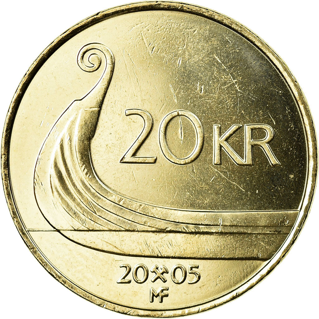Coin, Norway, Harald V, 20 Kroner, 2005, AU(55-58), Nickel-brass, KM:453