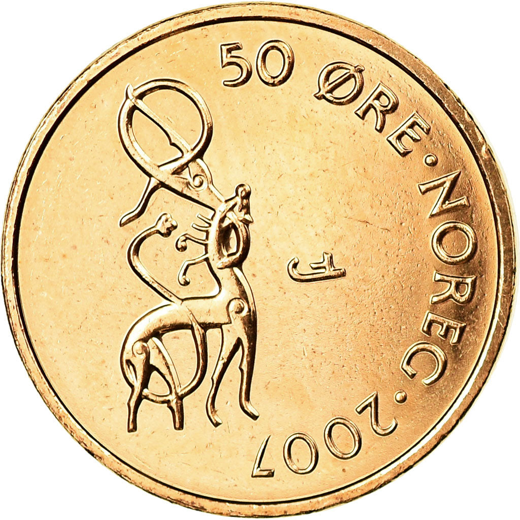 Moeda, Noruega, Harald V, 50 Öre, 2007, AU(55-58), Bronze, KM:460