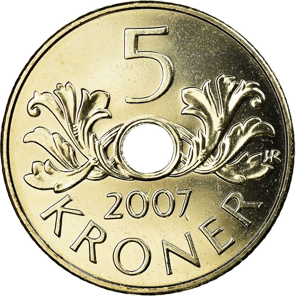 Moneta, Norvegia, Harald V, 5 Kroner, 2007, SPL-, Rame-nichel, KM:463
