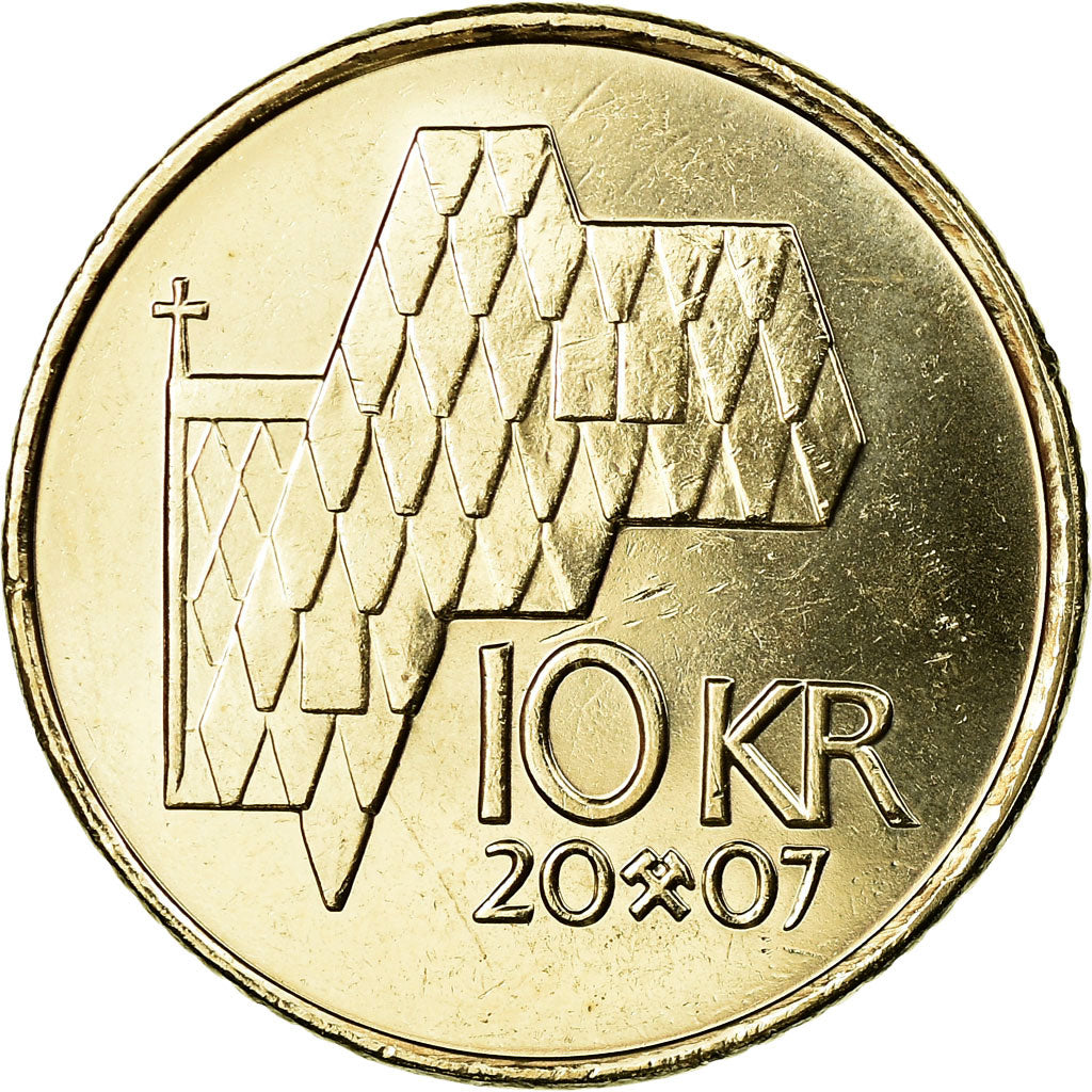 Coin, Norway, Harald V, 10 Kroner, 2007, AU(55-58), Nickel-brass, KM:457