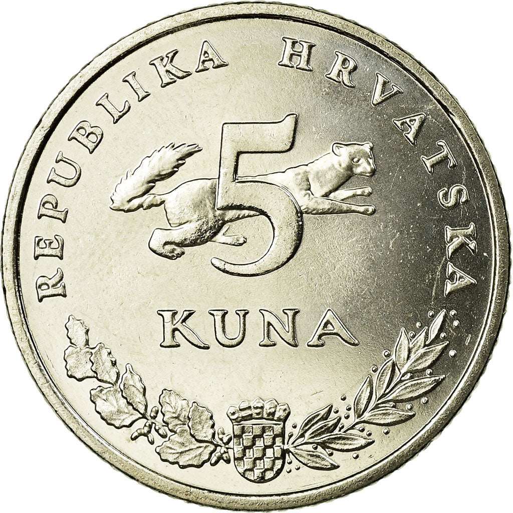 Coin, Croatia, 5 Kuna, 2001, AU(55-58), Copper-Nickel-Zinc, KM:11