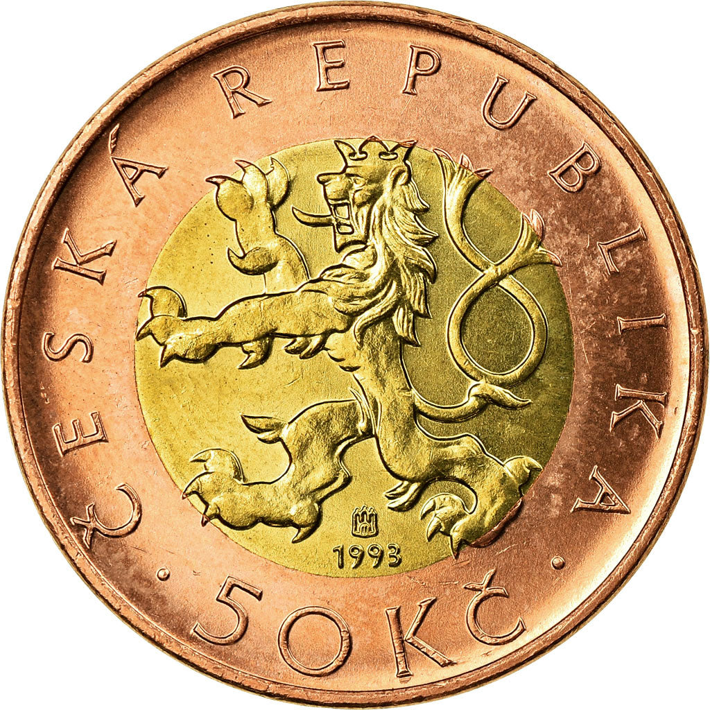 Coin, Czech Republic, 50 Korun, 1993, MS(63), Bi-Metallic, KM:1