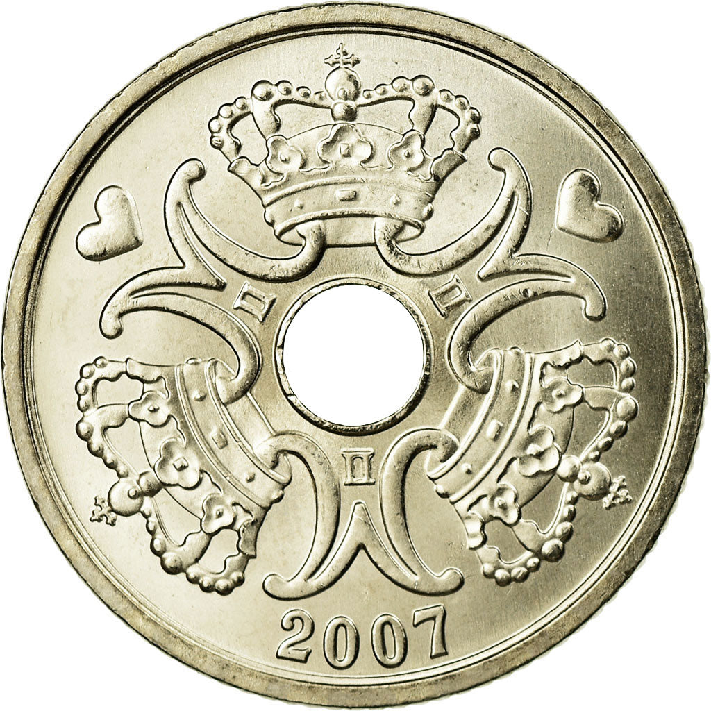 Coin, Denmark, Margrethe II, 5 Kroner, 2007, Brondby, MS(63), Copper-nickel