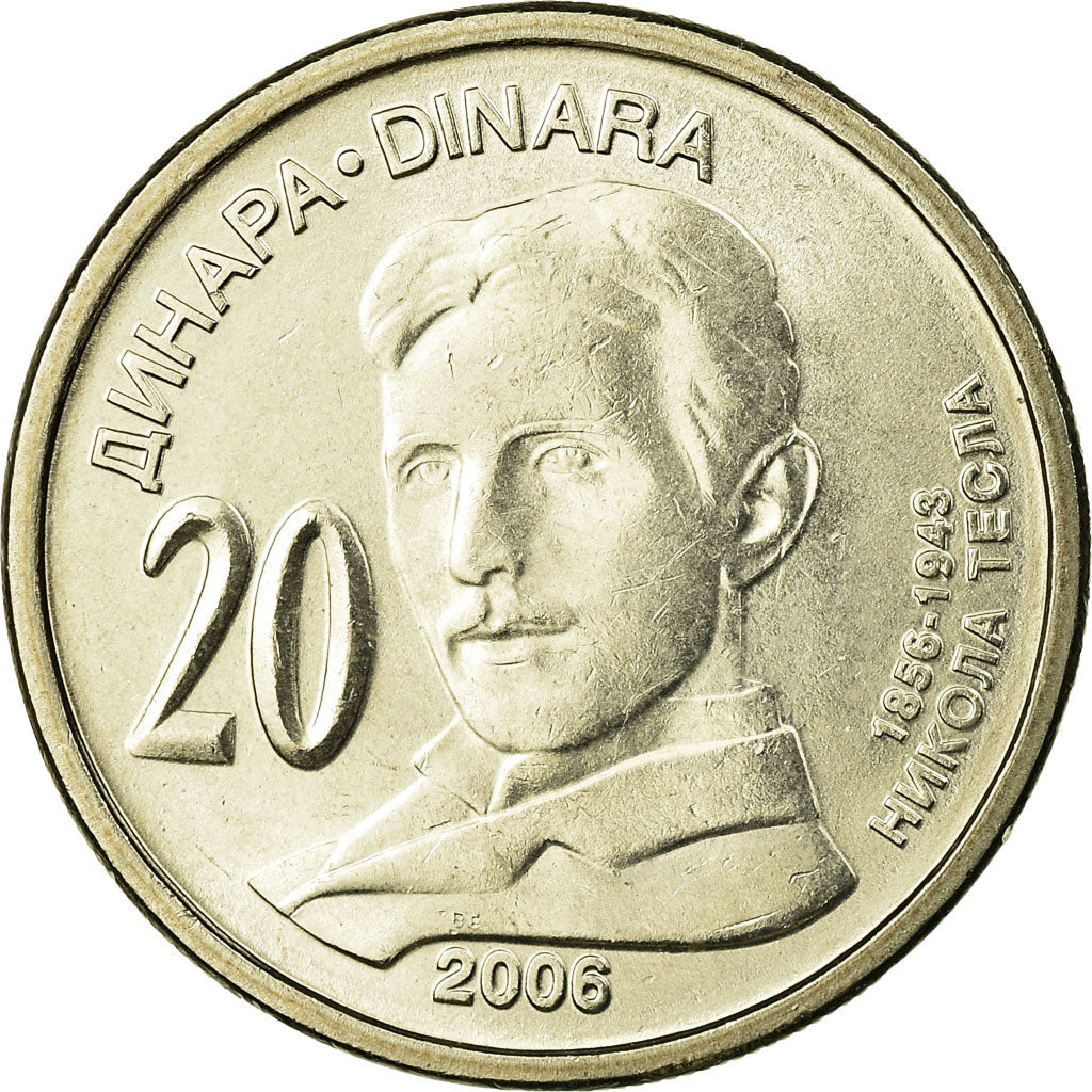 Coin, Serbia, 20 Dinara, 2006, AU(55-58), Copper-Nickel-Zinc, KM:42