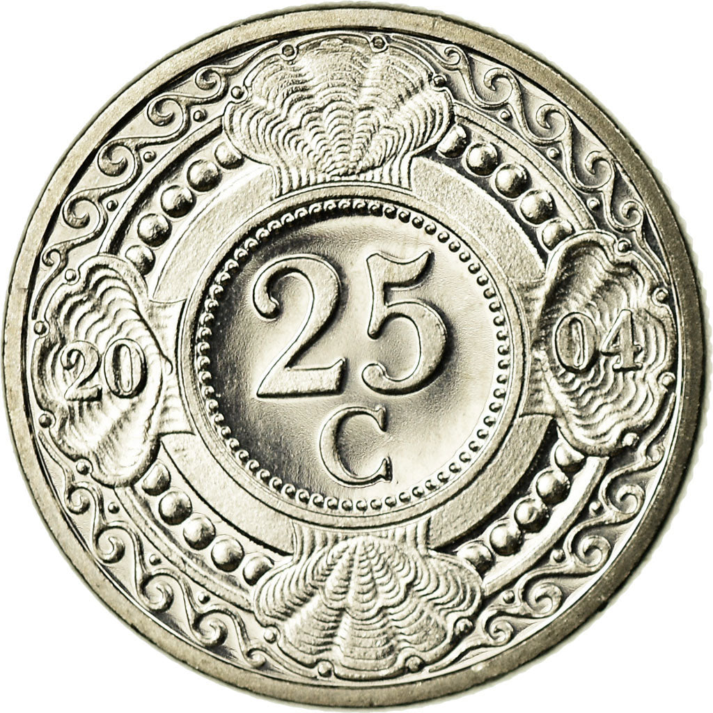 Coin, Netherlands Antilles, Beatrix, 25 Cents, 2004, MS(63), Nickel Bonded