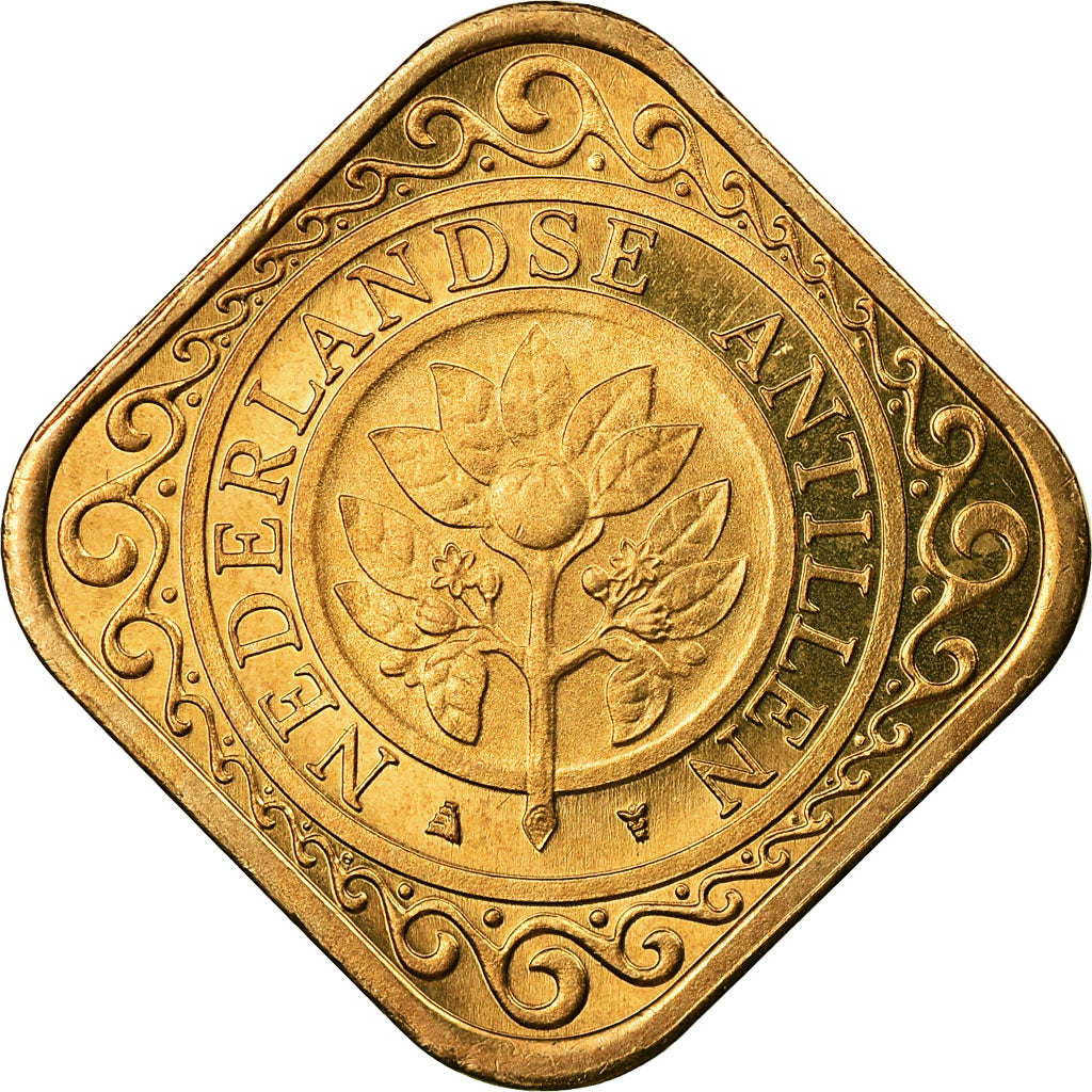 Coin, Netherlands Antilles, Beatrix, 50 Cents, 2004, MS(63), Aureate Steel