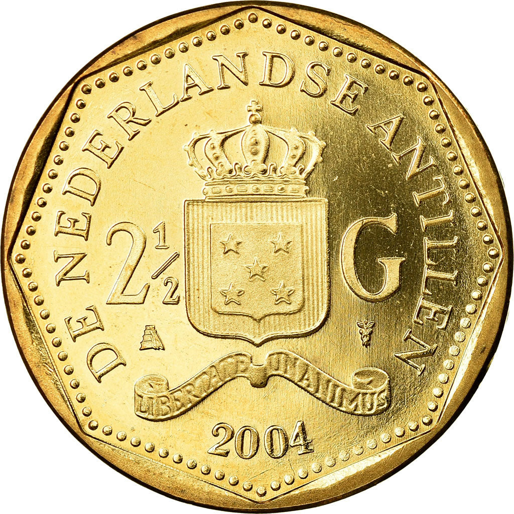 Coin, Netherlands Antilles, Beatrix, 2-1/2 Gulden, 2004, MS(63), Aureate Steel