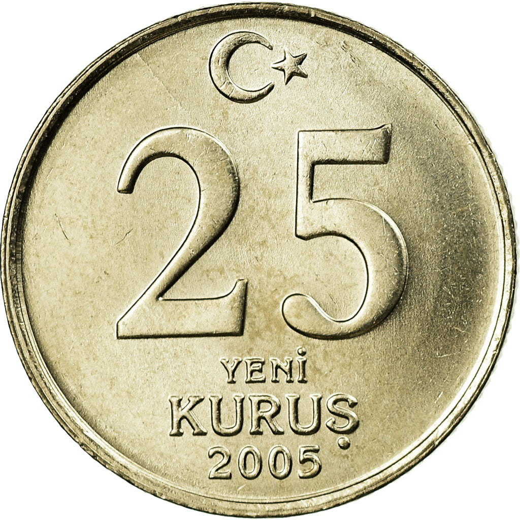 Moeda, Turquia, 25 New Kurus, 2005, Istanbul, MS(63), Cobre-Níquel-Zinco