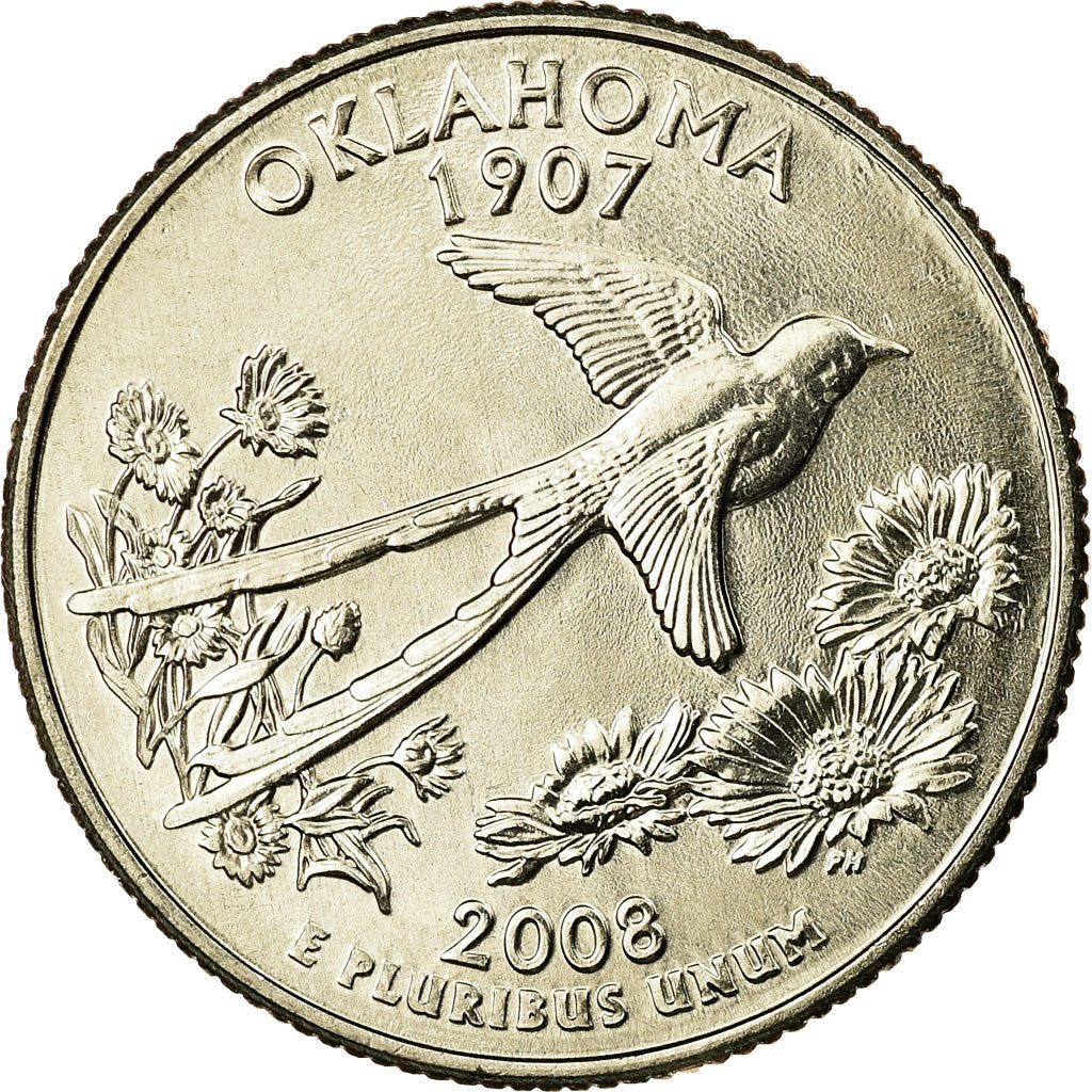 Coin, United States, Oklahoma, Quarter, 2008, U.S. Mint, Denver, MS(63)