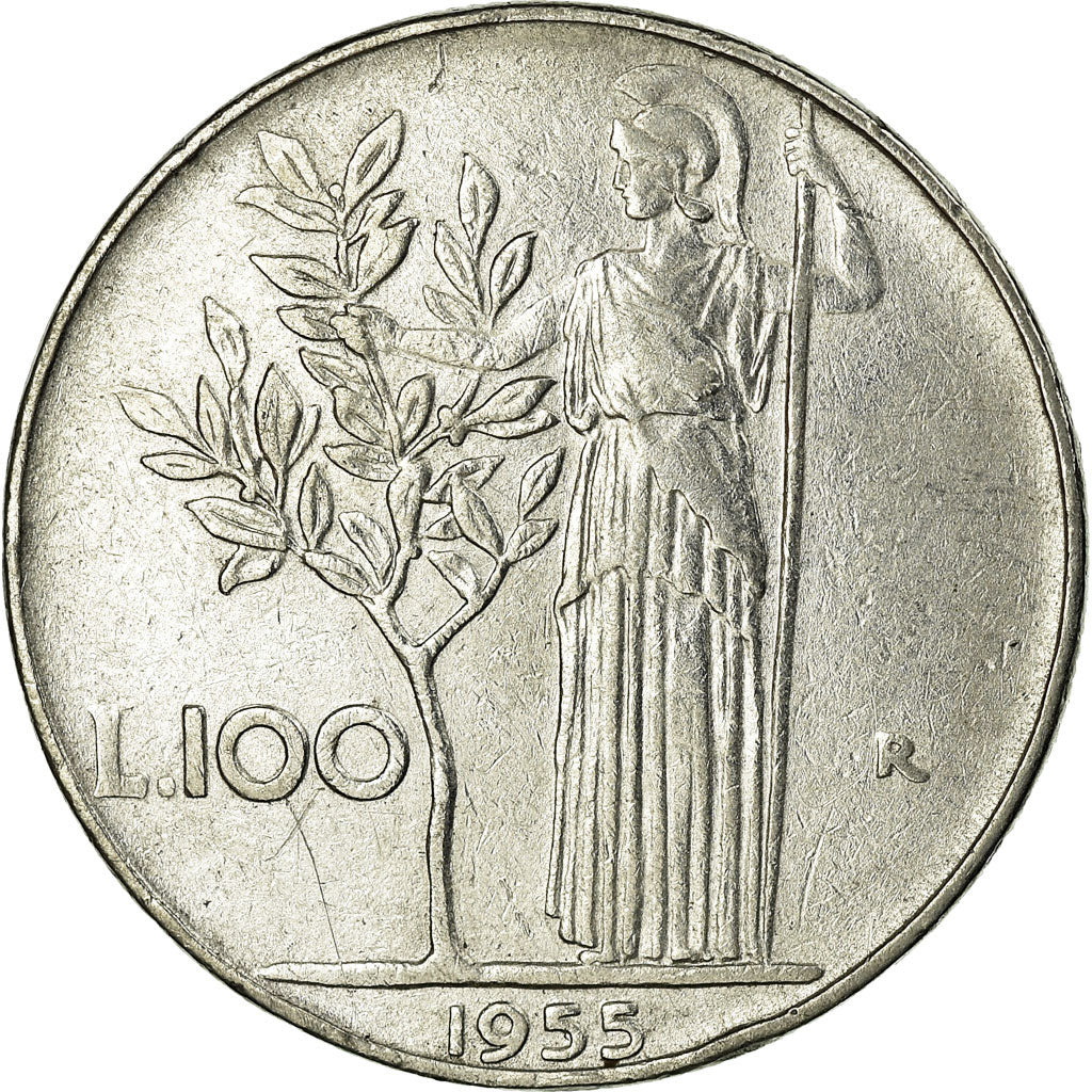 Coin, Italy, 100 Lire, 1955, Rome, EF(40-45), Stainless Steel, KM:96.1
