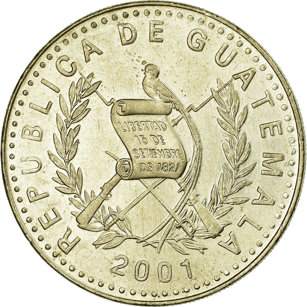 Coin, Guatemala, Quetzal, 2001, AU(55-58), Nickel-brass, KM:284
