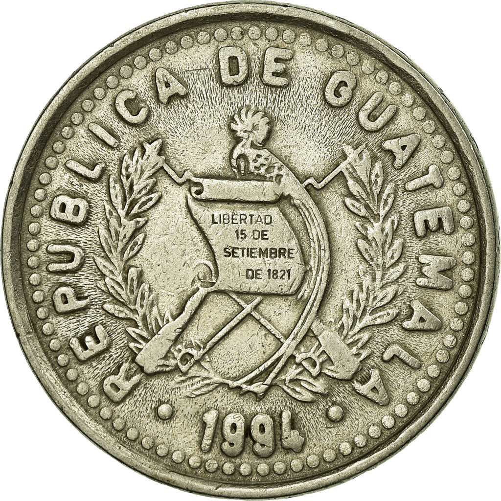 Coin, Guatemala, 25 Centavos, 1994, EF(40-45), Copper-nickel, KM:278.5