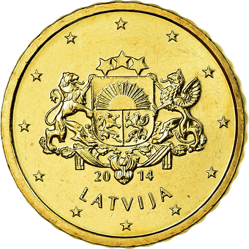 Latvia, 10 Euro Cent, 2014, MS(63), Brass
